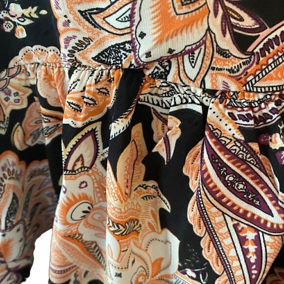 Melloday Sz M Black Peach Paisley Empire Waist Boho Relaxed Fit Flowy Blouse - Picture 8 of 8
